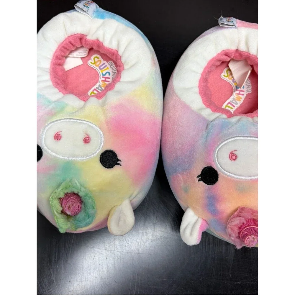 Squishmallow Slippers Girls Size 13-1 Rainbow Tie Dye Unicorn Slip On Plush